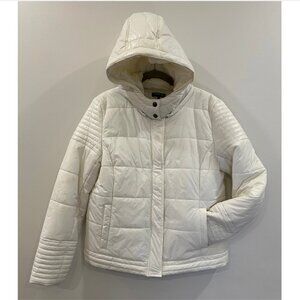 Kenneth Cole New York White Puffer Jacket Attachable Hood Large